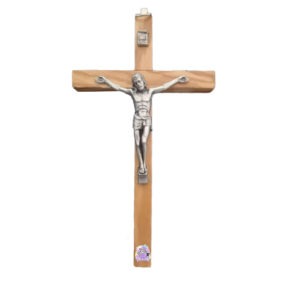 Cruz de madera olivo con cristo metal